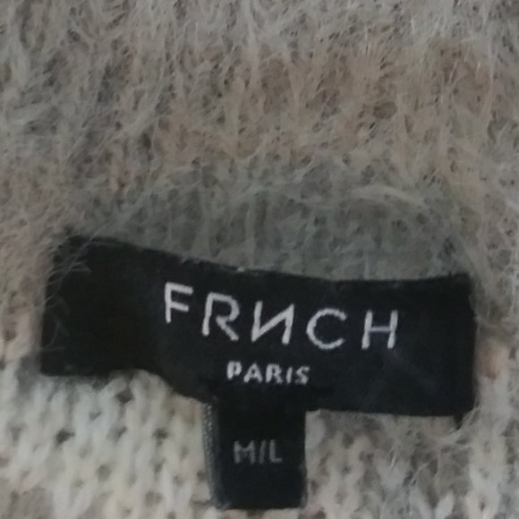 FRNCH Paris Fuzzy Heavy Knit Gray Pink White Abstract Crew Neck Sweater M/L EUC - Picture 2 of 5